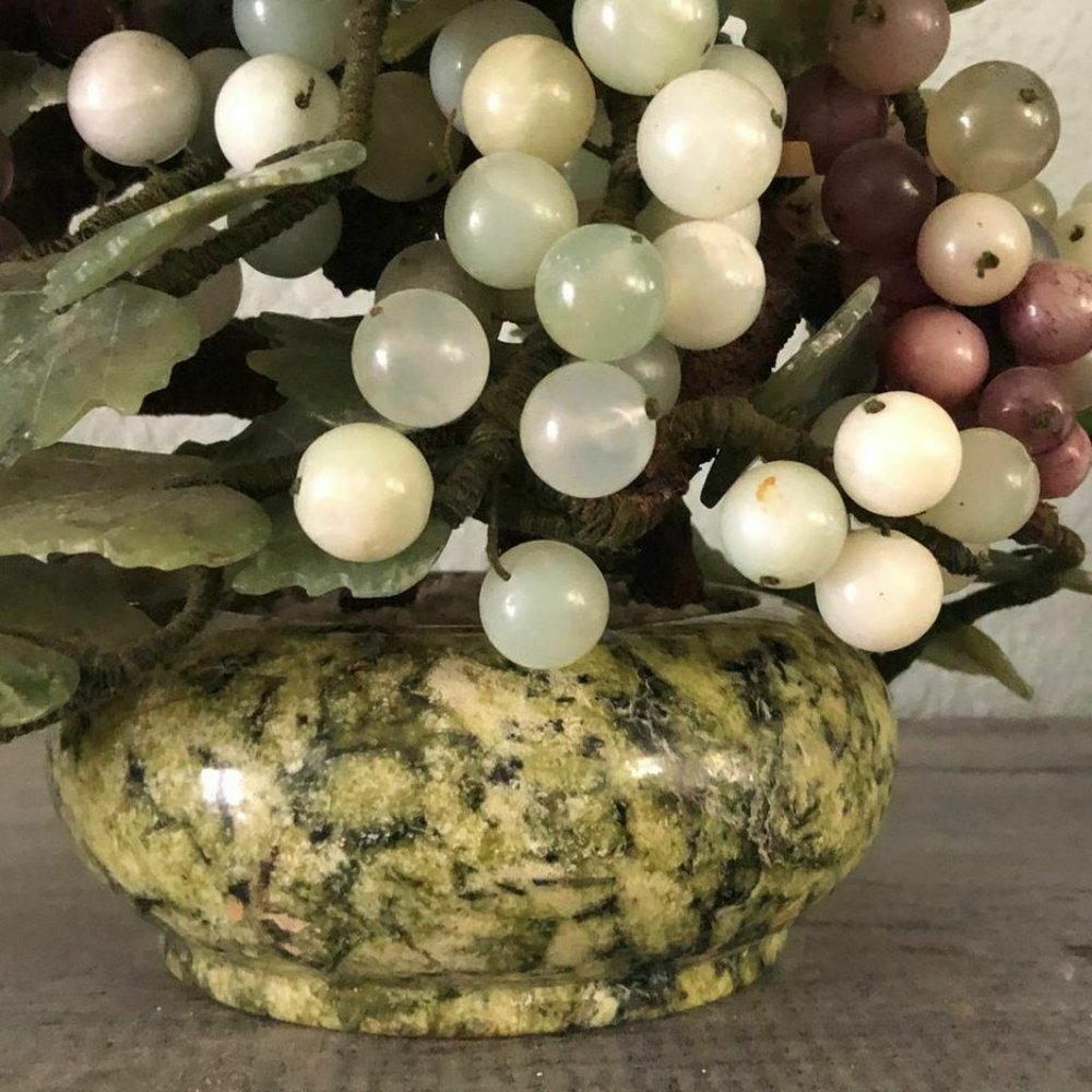 Antique Qing Era Carved Jade Gemstone  Grapevine Tree + Vase - Picture 4 of 10